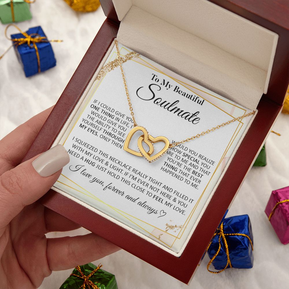 Couples Gifts To My Beautiful Soulmate Necklace From Husband, Necklace For Wife From Husband, Wife Wedding From Husband, To My Wife, Necklace Custom Name Message Card and Gift Box Styles on Birthday, Christmas, Wedding, Anniversary Interlocking Heart