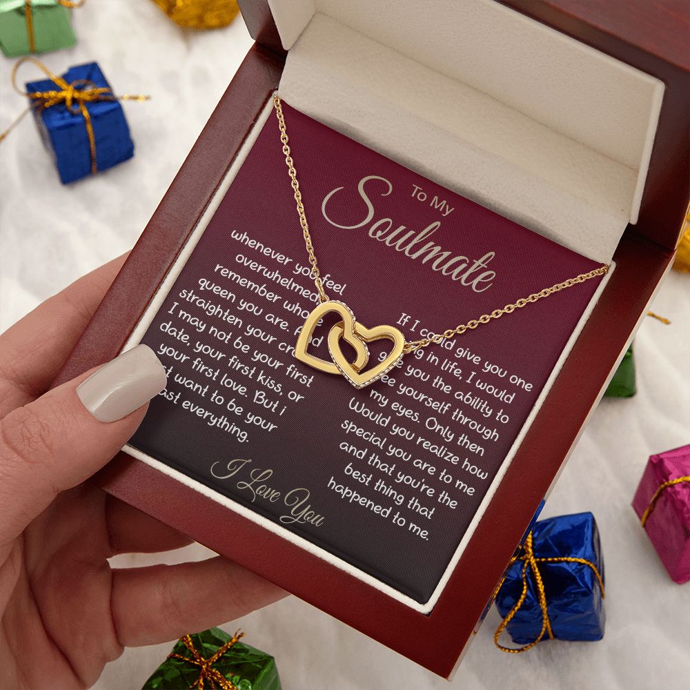 To My Soulmate Necklace For Women, Couple Gifts For Girlfriend, Valentine Christmas Presents For Girlfriend, Valentine Necklace Gifts For Wife, Women Romantic Jewelry For Her Vanlentine Day's Message Card and Gift Box Styles Interlocking Heart