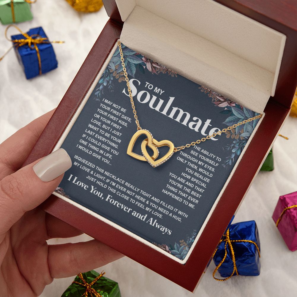 Couples Gifts Necklace To My Soulmate Necklace Anniversary Valentine Jewelry Romantic Gifts For My Wife Pendant Jewelry with Message Card and Box Necklaces for Women Valentines Day Happy Anniversary Wedding Present Interlocking Heart
