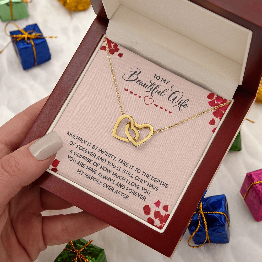 Couples Gifts, To My Beautiful Wife Necklace Gifts From Husband, Wedding Anniversary Jewelry For Wife From Husband, Wife Birthday From Husband, To My Soulmate Message Card and Gift Box styles On Birthday, Christmas, Anniversary Interlocking Heart