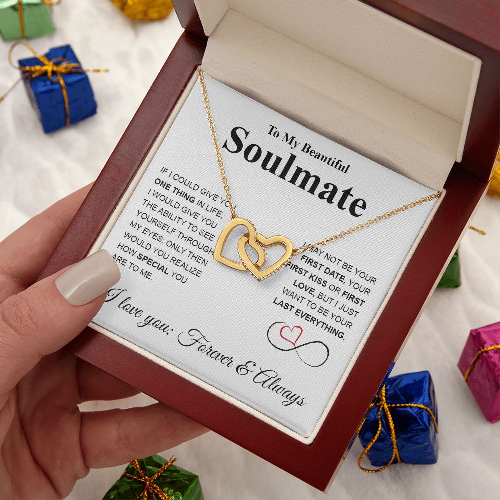 To My Beautiful Soulmate Necklace My Last Everything, Promise Necklace For Her, Fiance Gifts For Her, Valentine Gifts For Future Wife With Message Card Box LED, Soulmate Necklace For Women, To My Wife Necklace copy Interlocking Heart
