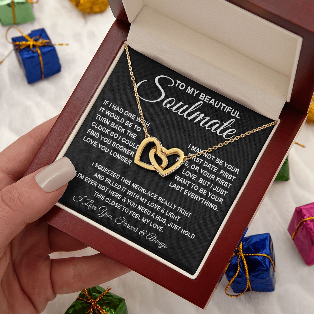 To My Beautiful Soulmate Necklace, Soulmate Jewelry For Women, Wife Necklace From Husband, Soulmate Gift For Her, To My Future Wife Necklace Message Card and Necklace Gift Box Gift Box Styles on Birthday, Wedding, Anniversary, Valentine Interlocking Heart