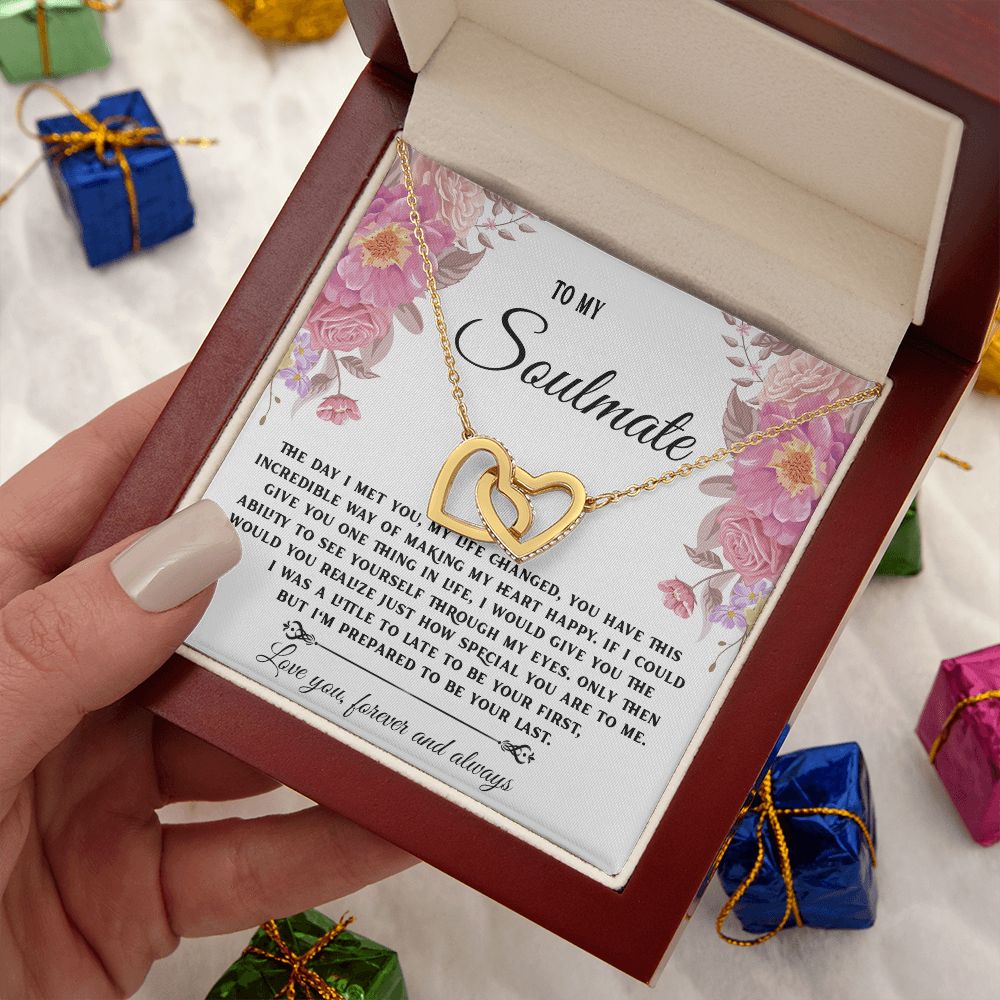 To My Soulmate Necklace, Necklaces For Wife from Husband, Soulmate Necklace to My Beautiful Wife, Necklace For Soulmate with Message Card and Necklace Gift Box Gift Box Styles on Birthday, Christmas, Wedding, Anniversary Interlocking Heart