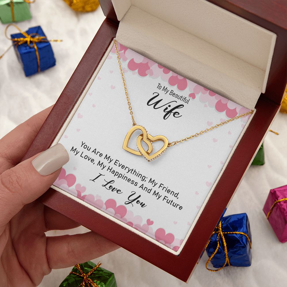 Couples Gifts Necklace To My Beautiful Wife Necklace Gifts For My Wife, I Love You, Love Knot Meaningful Necklace Message Card and Gift Box Styles on Birthday, Christmas, Anniversary Interlocking Heart