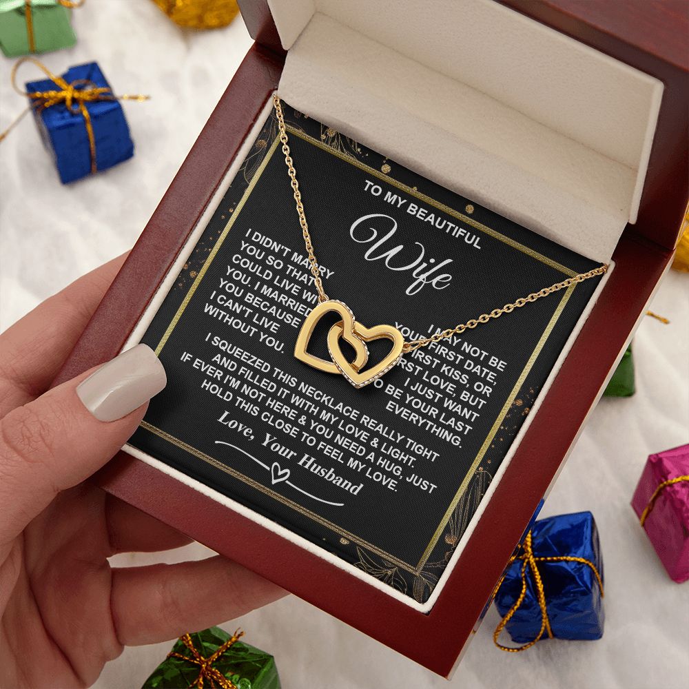 Wife Necklace Gifts from Husband, Gifts for Wife Valentine from Husband, Necklaces for Wife from Husband to My Wife Message Card and Necklace Gift Box Gift Box Styles on Birthday, Christmas, Wedding, Anniversary, Valentine Interlocking Heart