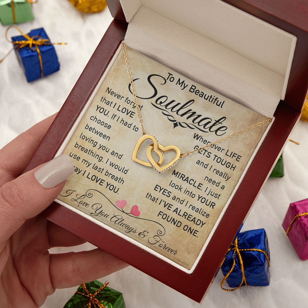 My Beautiful Soulmate Necklace Future Wife Gifts, Promise Necklace For Her, Fiance Gifts For Her, Valentine Gifts For Soulmate From Husband With Message Card Box LED, Soulmate Necklace For Women, To My Wife Necklace Interlocking Heart