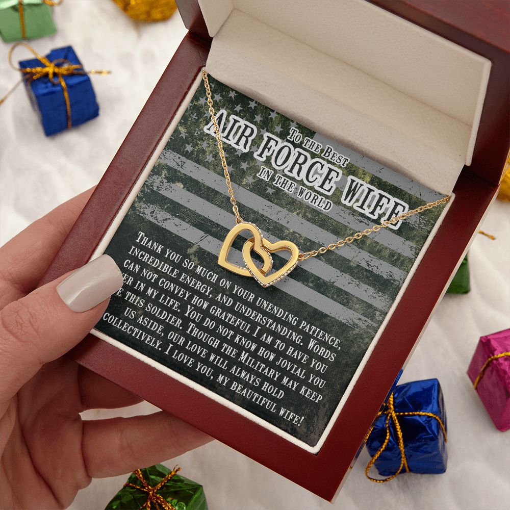 Couples Gifts, Air Force Wife Necklace Gifts From Husband, Wedding Anniversary Jewelry For Wife From Husband, Wife Birthday From Husband, To My Beautiful Wife Girlfriend Message Card and Gift Box styles On Birthday, Christmas, Anniversary Interlocking He