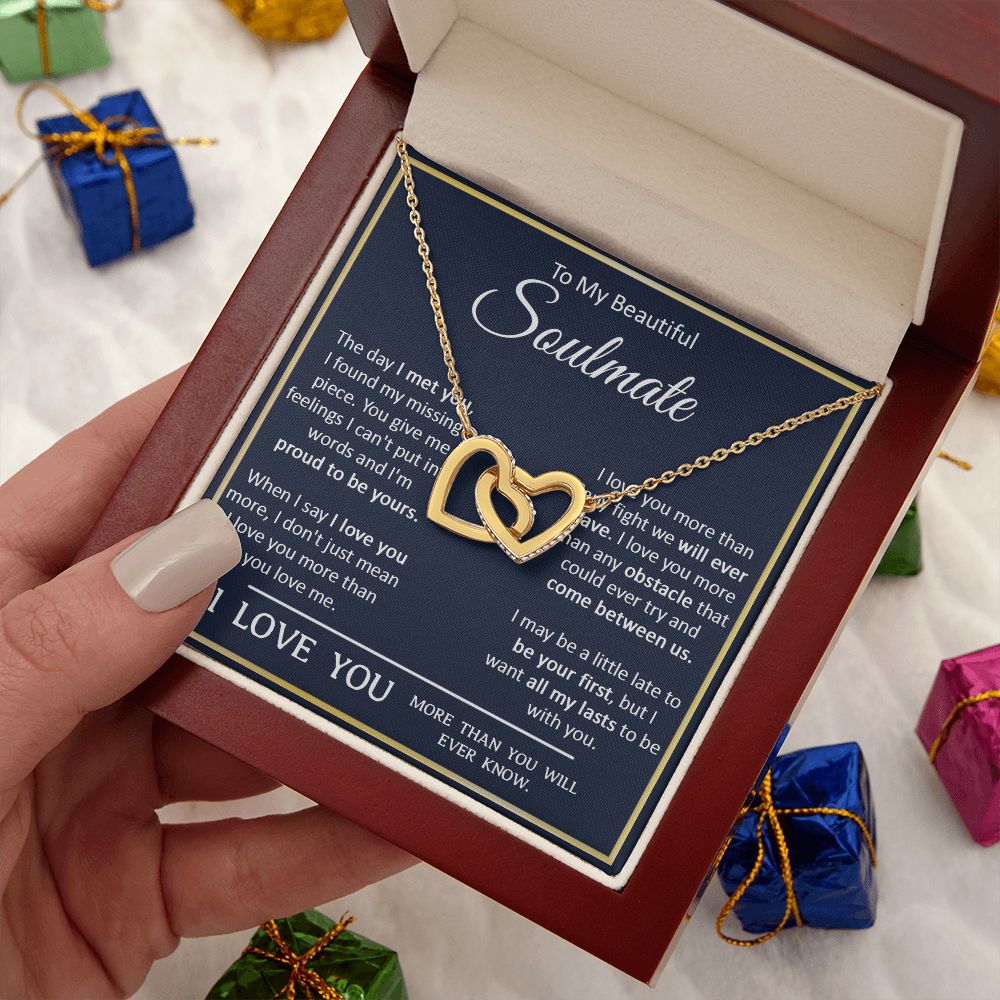 Couples Gifts, My Beautiful Soulmate Necklace Gifts From Husband, Wedding Anniversary For Wife From Husband, To My Wife Necklace, Necklace Custom Name Message Card and Gift Box Styles on Birthday, Christmas, Wedding, Anniversary Interlocking Heart