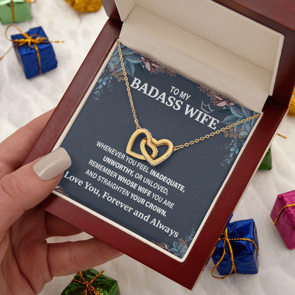 Wife Necklace Gift From Husband To My Badass Wife Pendant Birthday Jewelry with Message Card and Gift Box. Gift for Wife. Necklace Gift Set for Wife Necklace Gifts Box Gift Box Styles Interlocking Heart
