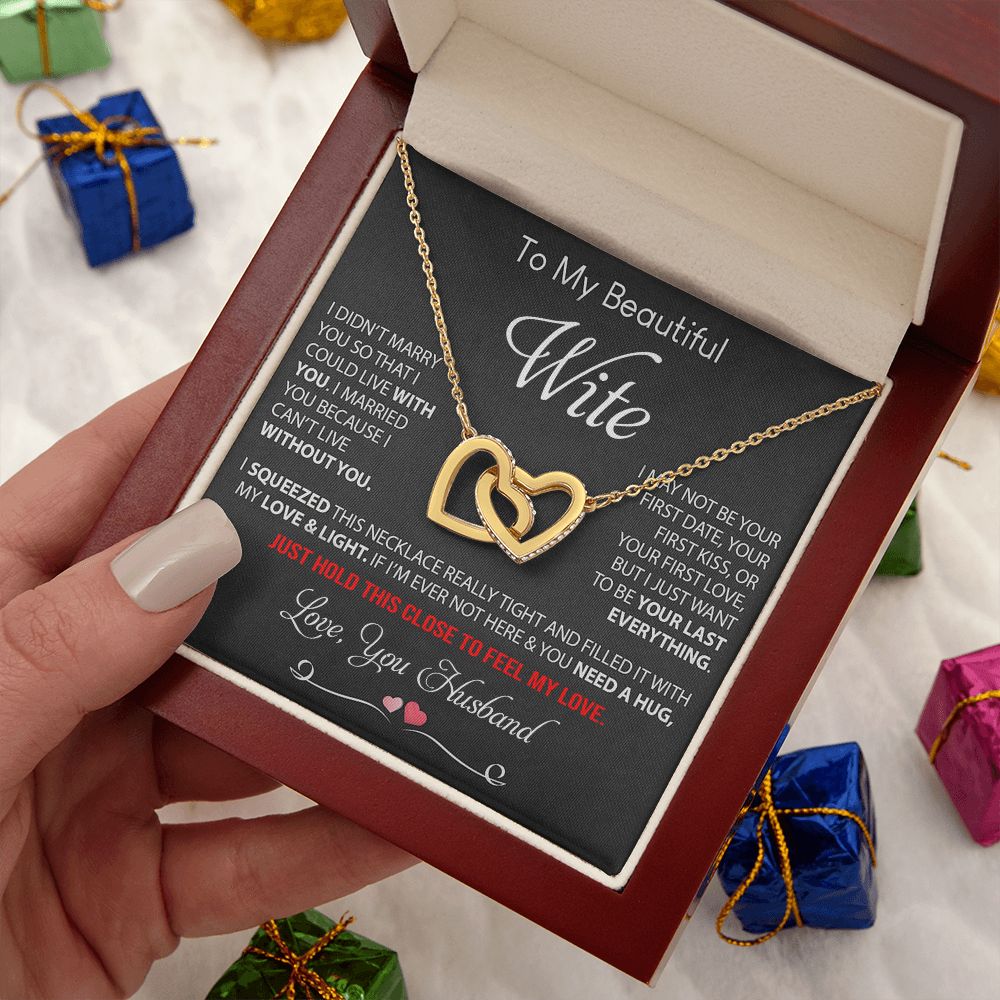 My Beautiful Wife Necklace Future Wife Gifts, Promise Necklace For Her, Fiance Gifts For Her, Valentine Gifts For Soulmate From Husband With Message Card Box LED, Soulmate Necklace For Women, To My Wife Necklace Interlocking Heart