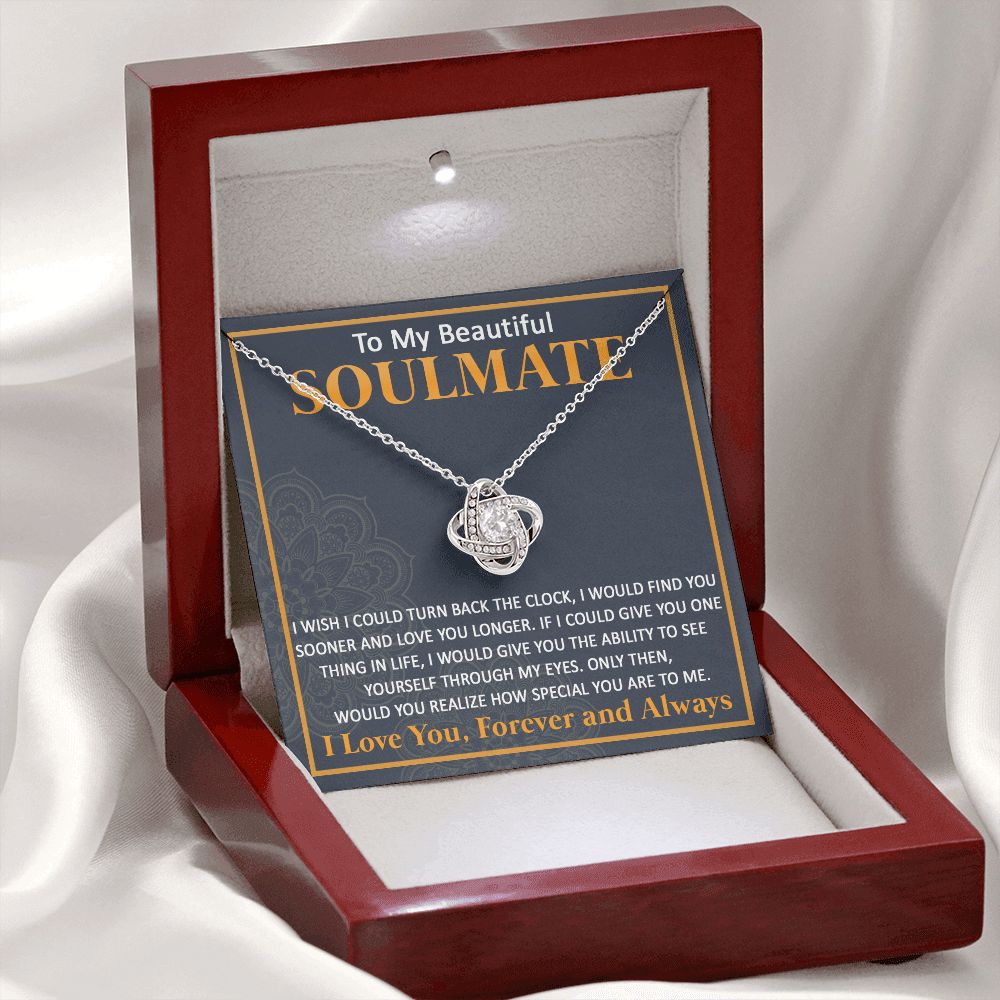 Necklace Gift for Wife, To My Beautiful Soulmate, Necklaces for Women, Necklace for Wife From Husband, Jewelry Gifts for Women, Birthday Gifts for Her, Wedding Anniversary Birthday Gifts for Wife Love Knot