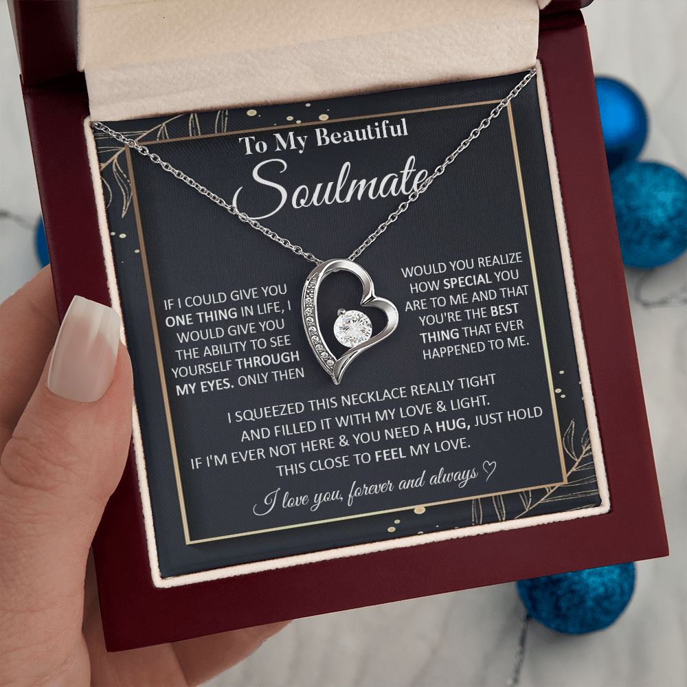 Couples Gifts To My Beautiful Soulmate Necklace From Husband, Anniversary For Wife From Husband, Wife Wedding From Husband, To My Wife, Necklace Custom Name Message Card and Gift Box Styles on Birthday, Christmas, Wedding, Anniversary Forever Love