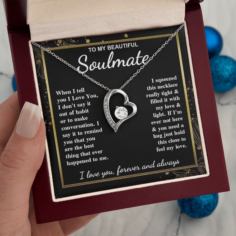 To My Beautiful Soulmate Necklace Gift for Her, Soulmate for Wife Valentine Gifts from Husband, Wedding for Women, Soulmate Gifts, Message Card and Necklace Gifts Box Gift Box Styles on Birthday, Wedding, Anniversary, Valentine Forever Love