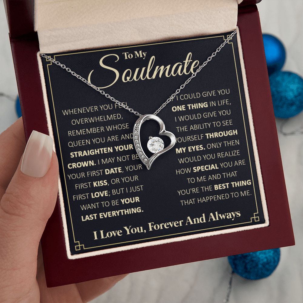 Couples Gifts, To My Beautiful Soulmate Necklace From Husband, Necklace For Wife From Husband, Wife Wedding From Husband, To My Wife, Necklace Custom Name Message Card and Gift Box Styles on Birthday, Christmas, Wedding, Anniversary Forever Love