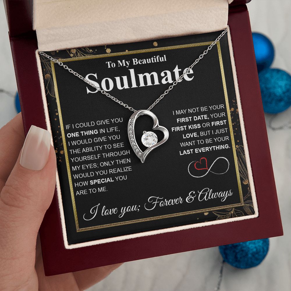 To My Beautiful Soulmate Necklace My Last Everything, Promise Necklace For Her, Fiance Gifts For Her, Wedding Valentine Gifts For Future Wife With Message Card Box LED, Soulmate Necklace For Women, To My Wife Necklace Forever Love