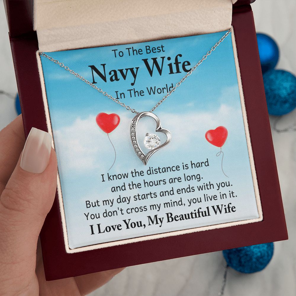 Couples Gifts, To My Navy Wife Necklace Gifts From Husband, Wedding Anniversary Jewelry For Wife From Husband, Wife Birthday From Husband, To My Soulmate Message Card and Gift Box styles On Birthday, Christmas, Anniversary  Forever Love