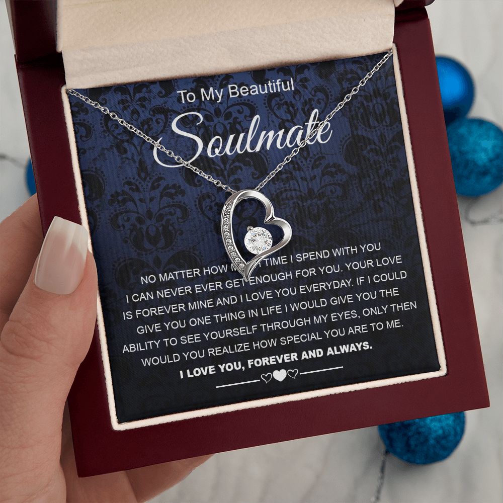 To My Beautiful Soulmate Necklace Birthday Gifts for Wife Gifts from Husband, Wife Valentine Gifts, Gift for Wife, Message Card and Necklace Gift Box Gift Box Styles on Birthday, Wedding, Anniversary, Valentine Forever Love