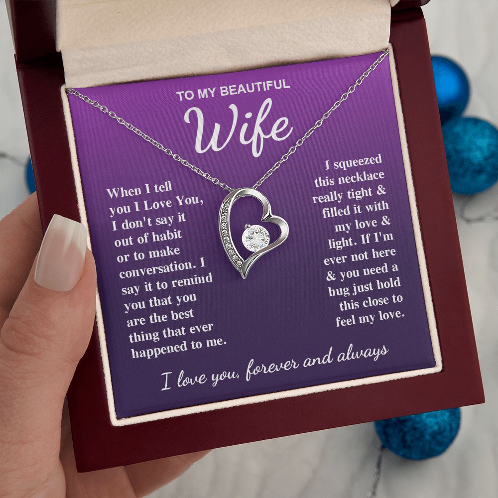 To My Beautiful Wife Necklace Gifts for Her, Soulmate for Wife Birthday Gifts from Husband, Valentine for Women, Soulmate Gifts, Message Card and Necklace Gifts Box Gift Box Styles on Birthday, Wedding, Anniversary, Valentine Forever Love