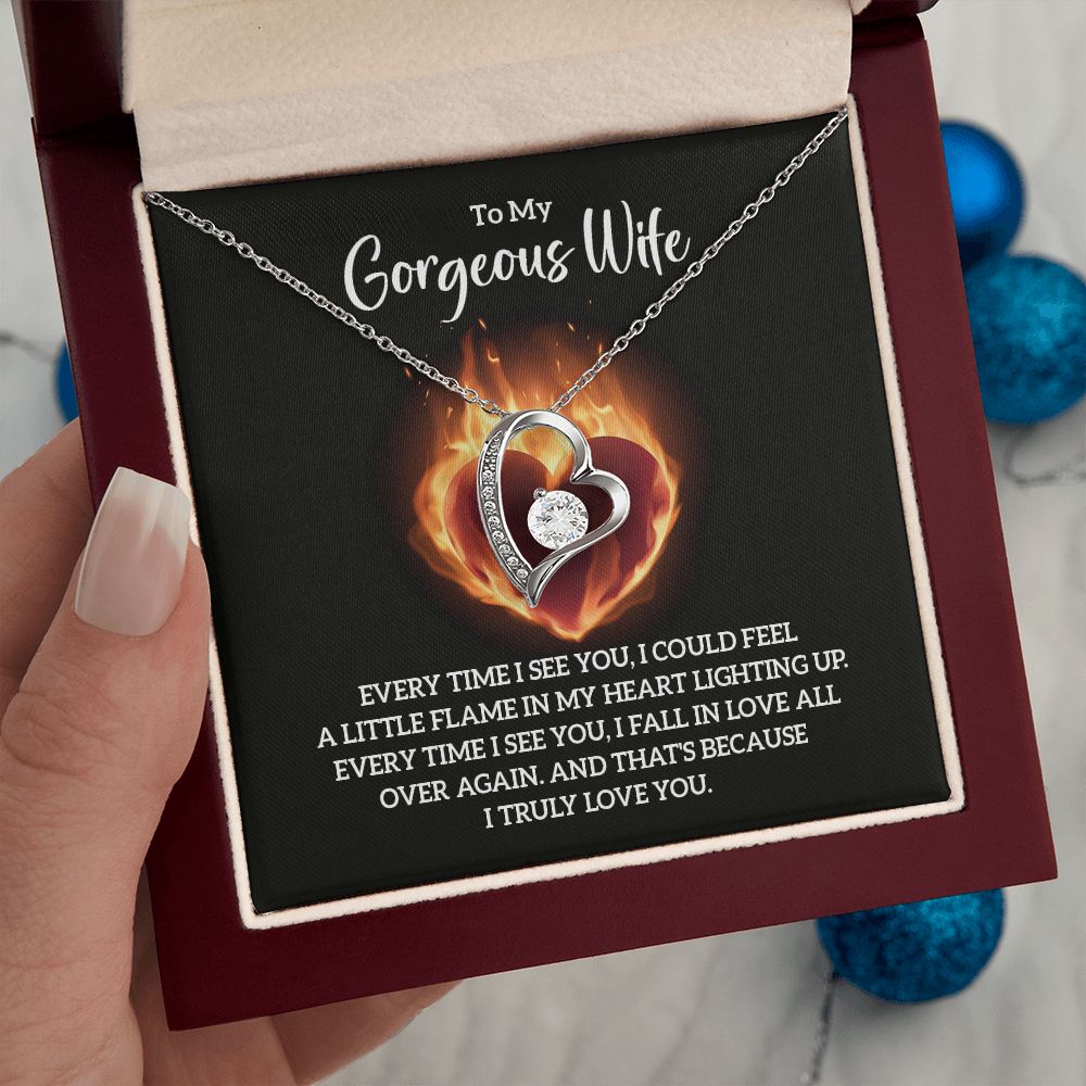 Couples Gifts, To My Gorgeous Wife Necklace Gifts From Husband, Wedding Anniversary Jewelry For Wife From Husband, Wife Birthday From Husband, To My Soulmate Message Card and Gift Box styles On Birthday, Christmas, Anniversary  Forever Love