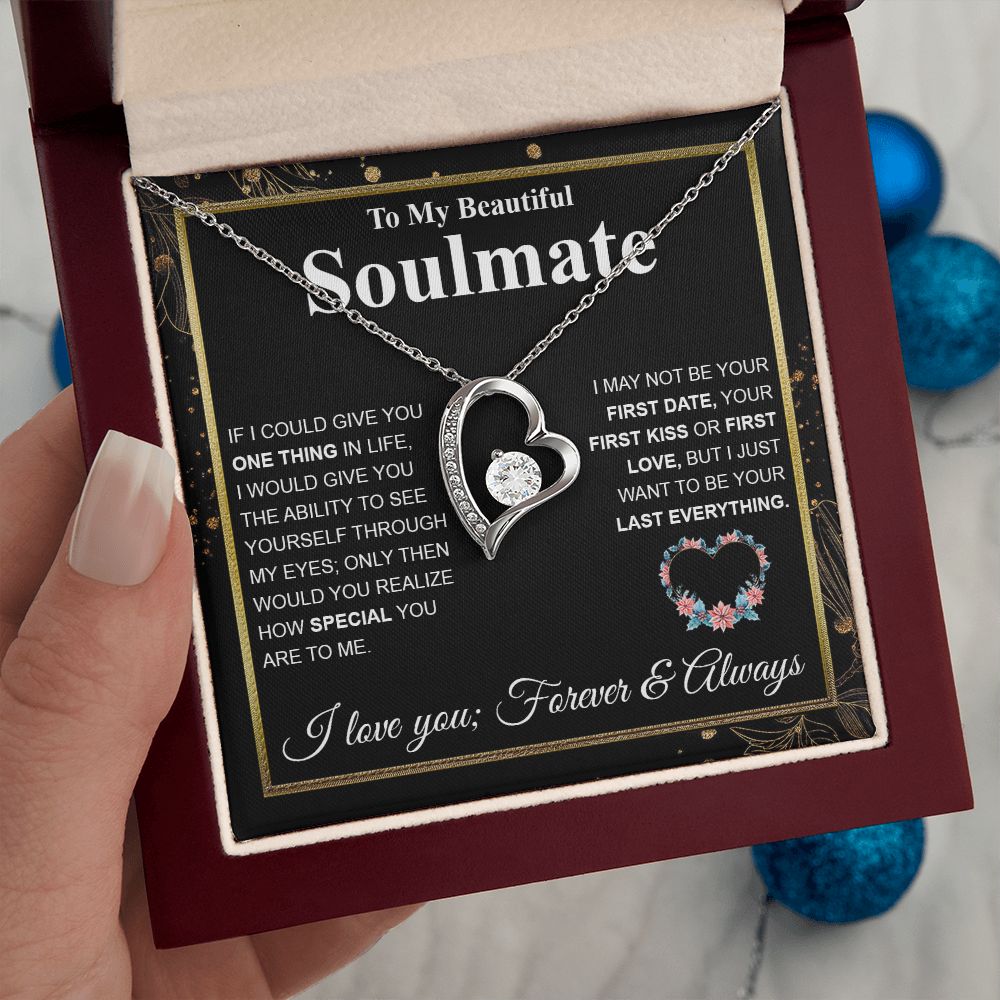 Beautiful Soulmate Necklace My Last Everything, Promise Necklace For Her, Fiance Gifts For Her, Wedding Valentine Gifts For Future Wife With Message Card Box LED, Soulmate Necklace For Women, To My Wife Necklace Forever Love