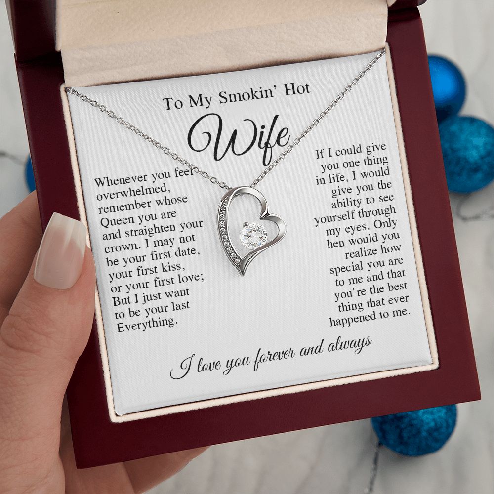 To My Beautiful Wife Necklace, Wedding Anniversary Jewelry for Women, Anniversary Gifts For Wife From Husband To My Wife Necklace Message Card and Necklace Gift Box Gift Box Styles on Birthday, Wedding, Anniversary, Valentine Forever Love