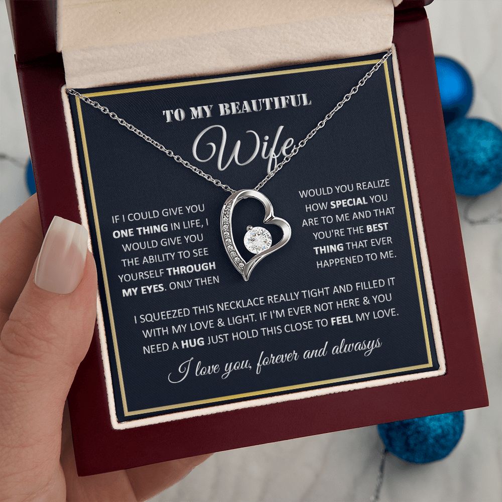 Couples Gifts, My Beautiful Wife Necklace Gifts From Husband, Wedding Anniversary For Wife From Husband, To My Beautiful Soulmate Necklace, Necklace Custom Name Message Card and Gift Box Styles on Birthday, Christmas, Wedding, Anniversary Forever Love