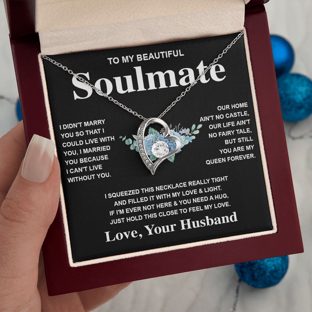 Soulmate Necklace Gift From Husband To My Badass Wife Pendant Valentines Day Anniversary Jewelry with Message Card and Gift Box. Gift for Wife. Necklace Gift Set for Wife Forever Love