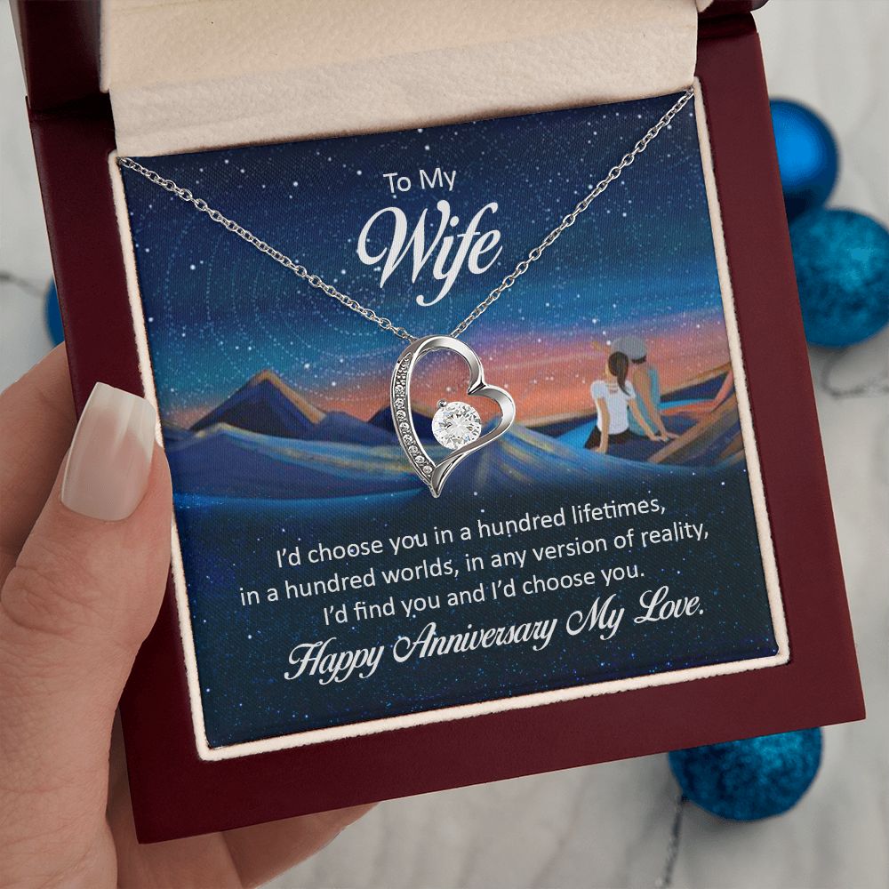 Couples Gifts Necklace To My Wife Necklace Gifts For My Wife, I Love You, Happy Anniversary My Love, Love Knot Meaningful Necklace Message Card and Gift Box Styles on Birthday, Christmas, Anniversary Forever Love