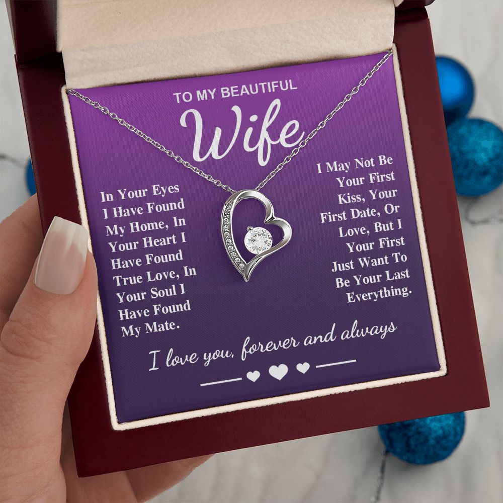 To My Beautiful Wife Necklace Gift, Soulmate for Wife Birthday Gifts from Husband, Valentine for Women, Soulmate Gifts, Message Card and Necklace Gifts Box Gift Box Styles on Birthday, Wedding, Anniversary, Valentine Forever Love