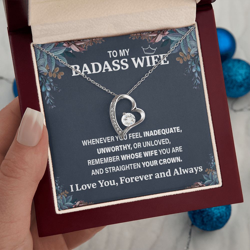 Wife Necklace Gift From Husband To My Badass Wife Pendant Birthday Jewelry with Message Card and Gift Box. Gift for Wife. Necklace Gift Set for Wife Necklace Gifts Box Gift Box Styles Forever Love