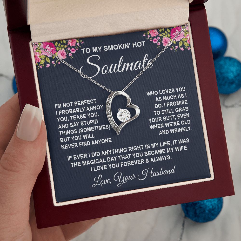 Soulmate Necklace Gifts from Husband, Wedding Anniversary Gifts for Wife from Husband, Wife Birthday Gifts from Husband, To My Wife Necklace Message Card and Necklace Gifts Box Gift Box Styles on Birthday, Wedding, Anniversary, Valentine Forever Love