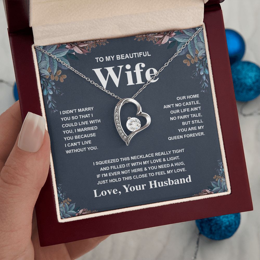 Wife Necklace Gift From Husband To My Badass Wife Valentines Days Anniversary Jewelry with Message Card and Gift Box. Gift for Wife. Necklace Gift Set for Wife Message Card and Necklace Gifts Box Gift Box Styles Forever Love