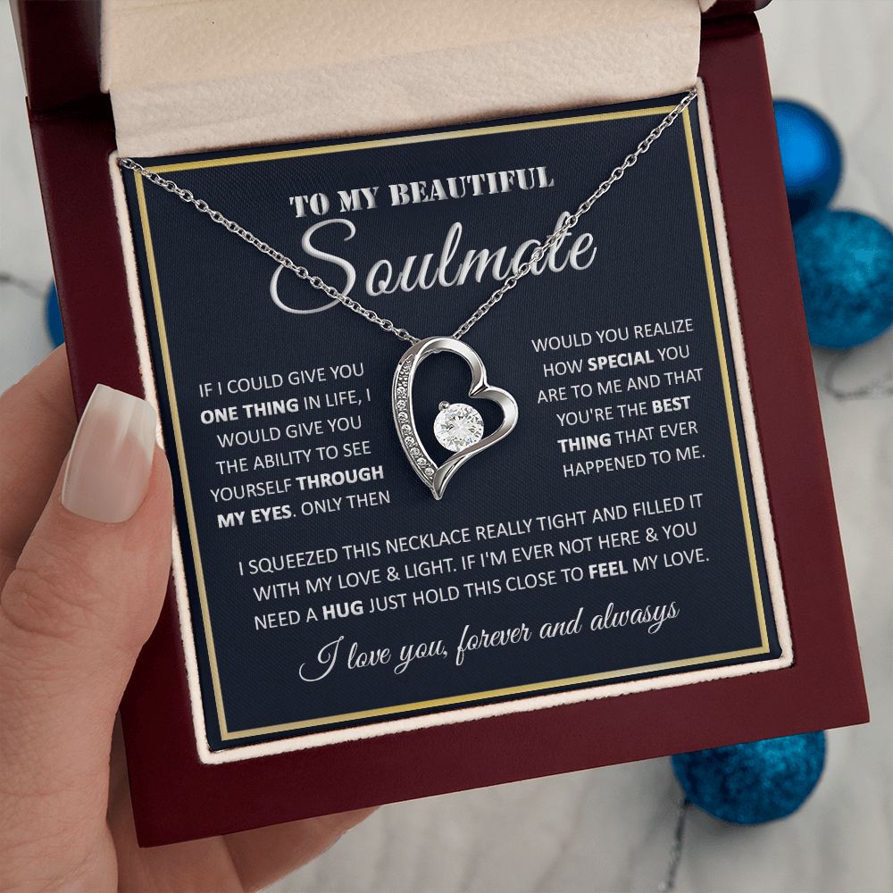 Couples Gifts, To My Beautiful Soulmate Necklace Gifts From Husband, Wedding Anniversary For Wife From Husband, My Beautiful Wife, Necklace Custom Name Message Card and Gift Box Styles on Birthday, Christmas, Wedding, Anniversary Forever Love