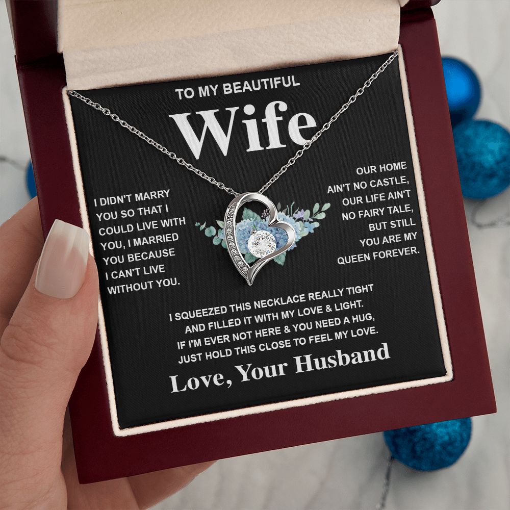 Wife Necklace Gift From Husband To My Badass Wife Pendant Valentines Day Anniversary Jewelry with Message Card and Gift Box. Gift for Wife. Necklace Gift Set for Wife Forever Love