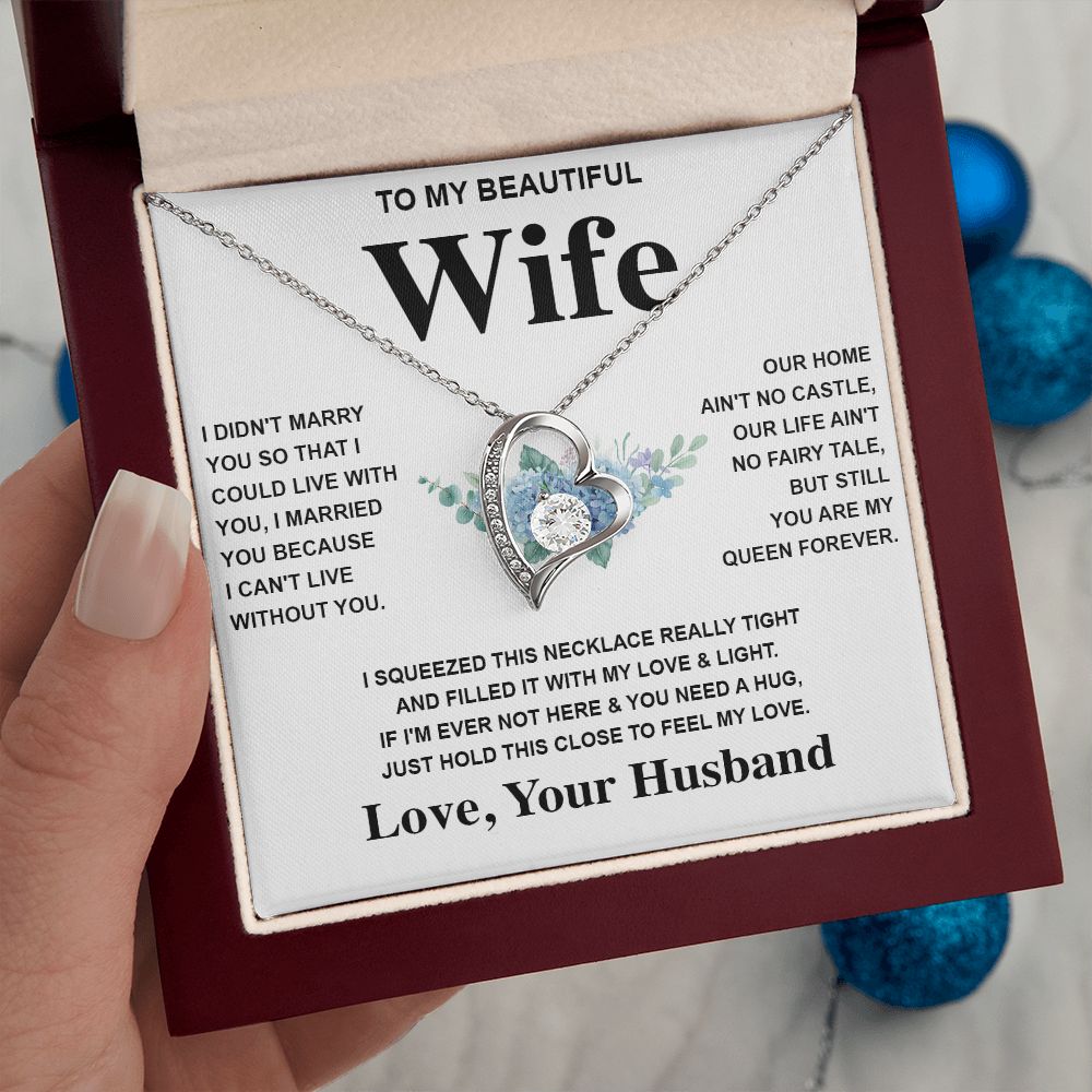 Wife Necklace Gift From Husband To My Badass Wife Pendant Valentines Day Anniversary Jewelry with Message Card and Gift Box. Gift for Wife. Necklace Gift Set for Wife Message Card and Necklace Gifts Box Gift Box Styles Forever Love
