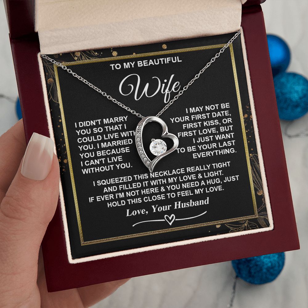 Wife Necklace Gifts from Husband, Gifts for Wife Valentine from Husband, Necklaces for Wife from Husband to My Wife Message Card and Necklace Gift Box Gift Box Styles on Birthday, Christmas, Wedding, Anniversary, Valentine Forever Love