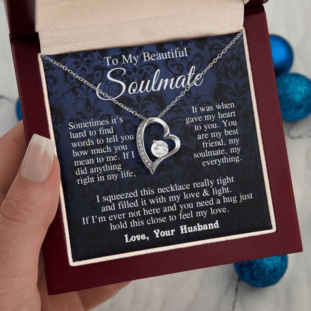 Soulmate Necklace from Husband, Anniversary Romantic Gift for Wife from Husband to My Wife Necklaces for Wife Birthday Gifts, Wife Jewelry Necklace Message Card and Necklace Gift Box Gift Box Styles on Birthday, Wedding, Anniversary, Valentine Forever Lov