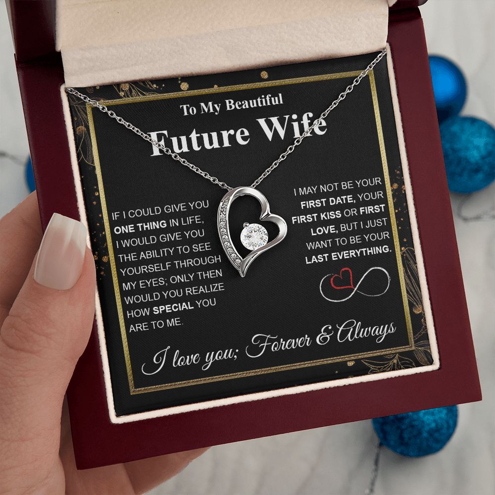 Future Wife Necklace My Last Everything, Promise Necklace For Her, Fiance Gifts For Her, Wedding Valentine Gifts For Future Wife With Message Card Box LED, Soulmate Necklace For Women, To My Wife Necklace Forever Love