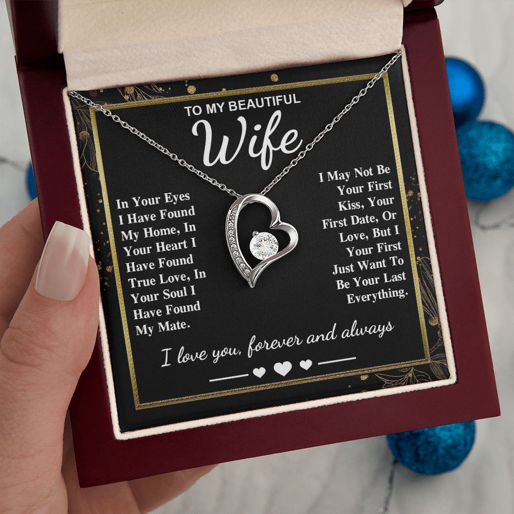 To My Beautiful Wife Necklace Gift, Soulmate for Wife Valentine Gifts from Husband, Wedding for Women, Soulmate Gifts, Message Card and Necklace Gifts Box Gift Box Styles on Birthday, Wedding, Anniversary, Valentine Forever Love