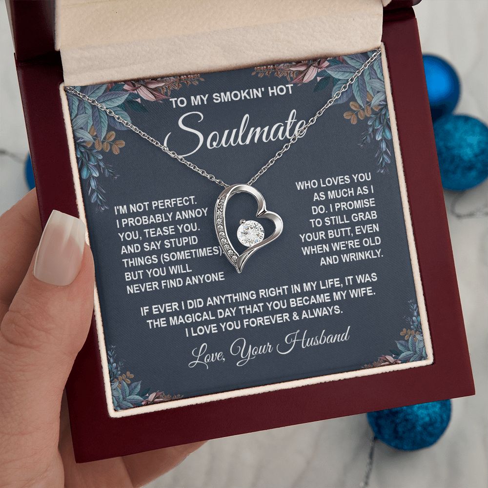 Soulmate Necklace Gifts from Husband, Anniversary Gifts for Wife from Husband, Wife Valentine Gifts from Husband, To My Wife Necklace Message Card and Necklace Gifts Box Gift Box Styles on Birthday, Wedding, Anniversary, Valentine Forever Love