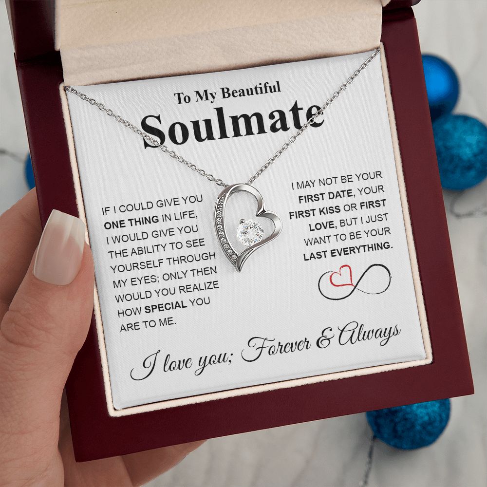 To My Beautiful Soulmate Necklace My Last Everything, Promise Necklace For Her, Fiance Gifts For Her, Valentine Gifts For Future Wife With Message Card Box LED, Soulmate Necklace For Women, To My Wife Necklace copy Forever Love