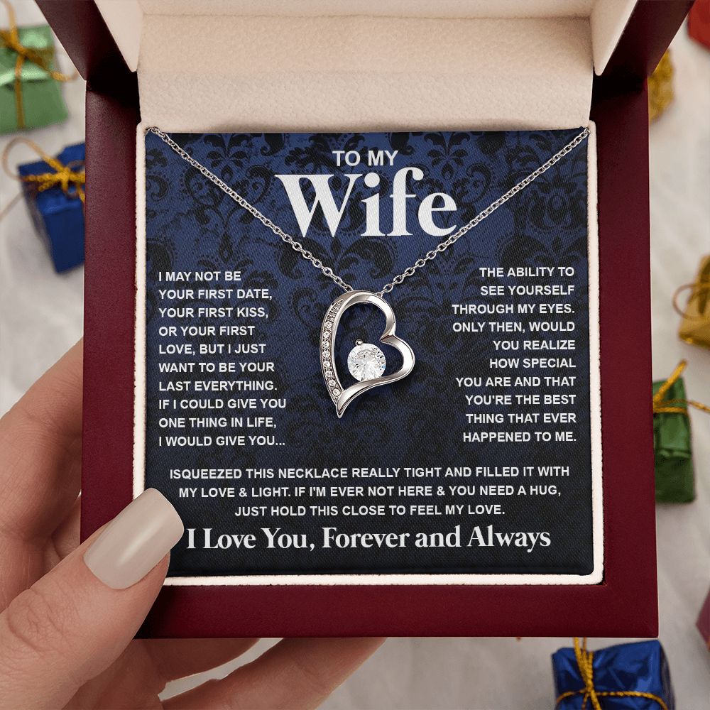 Couples Gifts Necklace To My Wife Necklace Anniversary Christmas Jewelry Romantic Gifts For My Wife Pendant Jewelry with Message Card and Box Necklaces for Women Valentines Day Happy Anniversary Wedding Present Forever Love