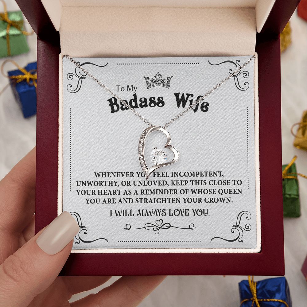 Personalized Valentine Gift For Badass Wife, To My Wife Necklace For Women, Soulmate Necklace, To My Wife Necklace From Husband, Necklace Custom Name Message Card and Gift Box Styles on Birthday, Christmas, Wedding, Anniversary Forever Love