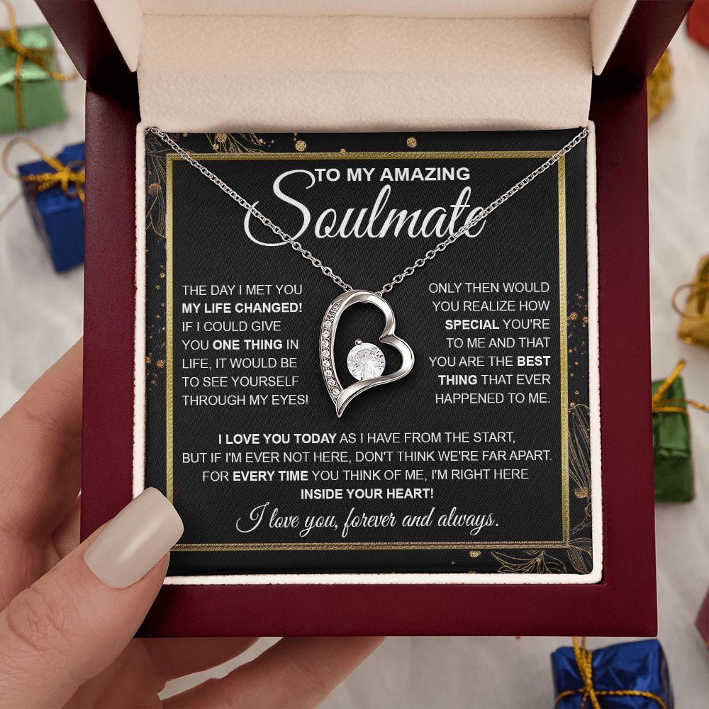 To My Amazing Solmate Necklace Gift From Husband To My Badass Wife Pendant Valentine Jewelry with Message Card and Gift Box. Gift for Wife. Necklace Gift Set for Wife Necklace Gifts Box Gift Box Styles Forever Love