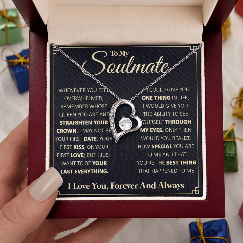 Couples Gifts, To My Beautiful Soulmate Necklace From Husband, Necklace For Wife From Husband, Wife Wedding From Husband, To My Wife, Necklace Custom Name Message Card and Gift Box Styles on Birthday, Christmas, Wedding, Anniversary Forever Love