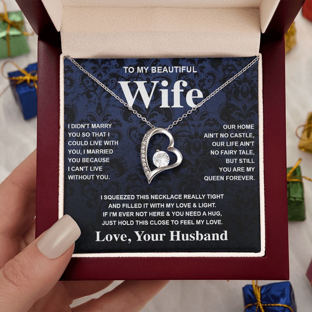 Wife Necklace Gift From Husband To My Badass Wife Valentines Day Anniversary Jewelry with Message Card and Gift Box. Gift for Wife. Necklace Gift Set for Wife Message Card and Necklace Gifts Box Gift Box Styles Forever Love