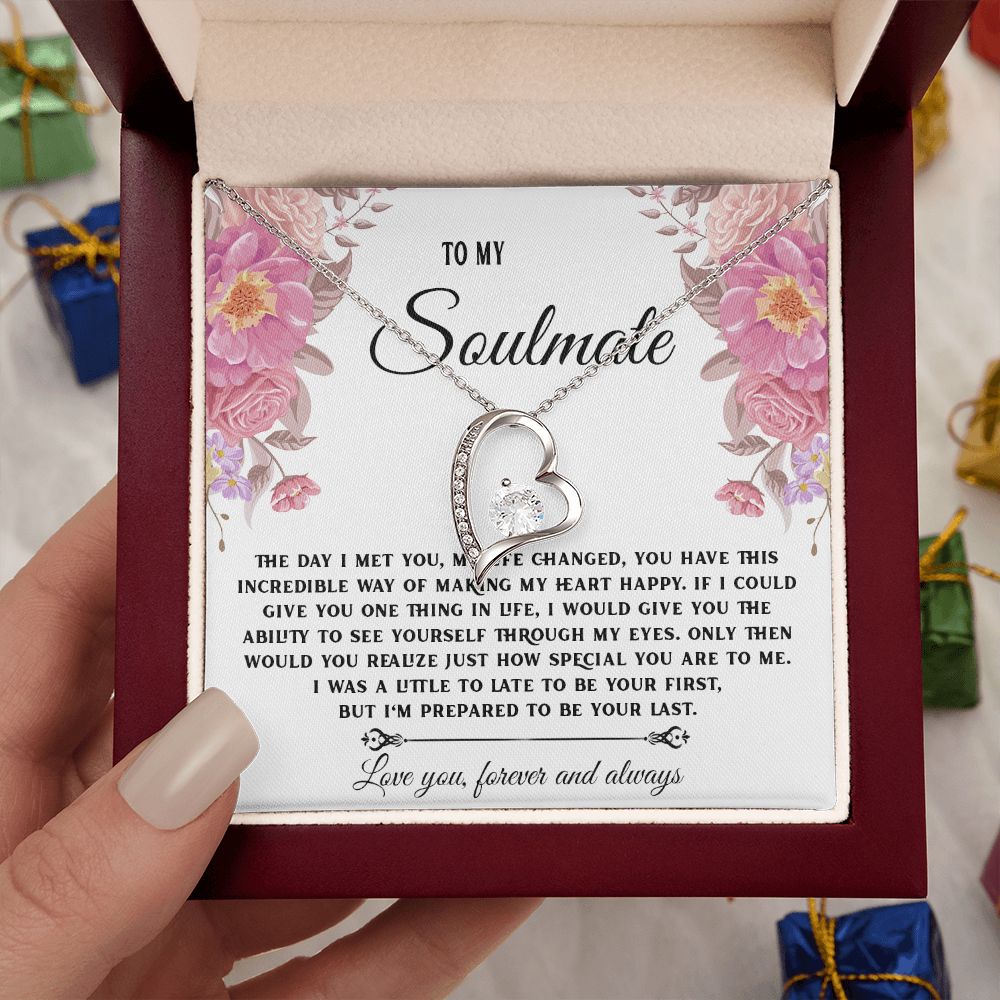 To My Soulmate Necklace, Necklaces For Wife from Husband, Soulmate Necklace to My Beautiful Wife, Necklace For Soulmate with Message Card and Necklace Gift Box Gift Box Styles on Birthday, Christmas, Wedding, Anniversary Forever Love