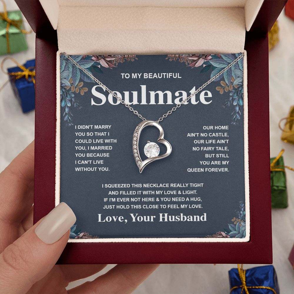 Soulmate Necklace Gift From Husband To My Badass Wife Valentines Days Anniversary Jewelry with Message Card and Gift Box. Gift for Wife. Necklace Gift Set for Wife Message Card and Necklace Gifts Box Gift Box Styles Forever Love