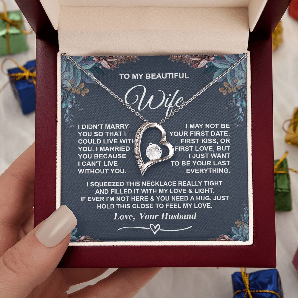Wife Necklace Gifts from Husband, Gifts for Wife Anniversary from Husband, Necklaces for Wife from Husband to My Wife Message Card and Necklace Gift Box Gift Box Styles on Birthday, Wedding, Anniversary, Valentine Forever Love