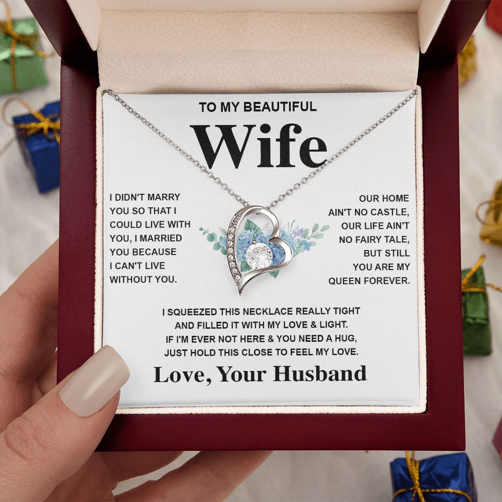 Wife Necklace Gift From Husband To My Badass Wife Pendant Valentines Day Anniversary Jewelry with Message Card and Gift Box. Gift for Wife. Necklace Gift Set for Wife Message Card and Necklace Gifts Box Gift Box Styles Forever Love